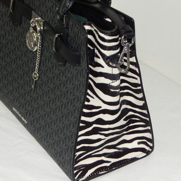 MICHAEL KORS HAMILTON Signature MK Logo Medium Black Satchel Shoulder Bag NWT - Picture 8 of 14